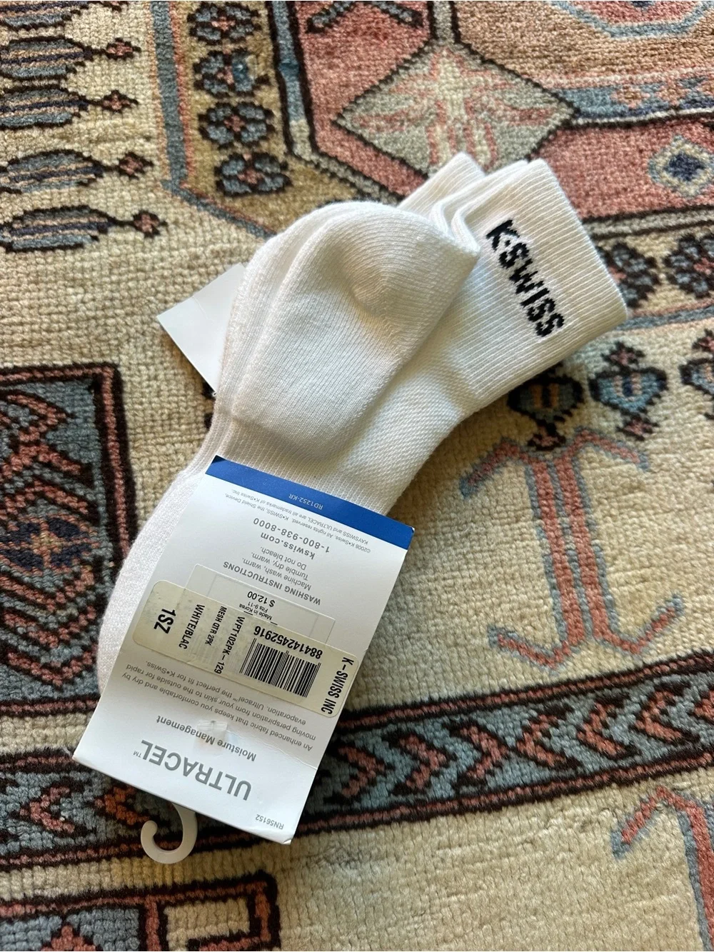 K-Swiss White Crew Athletic Socks with Black Logo